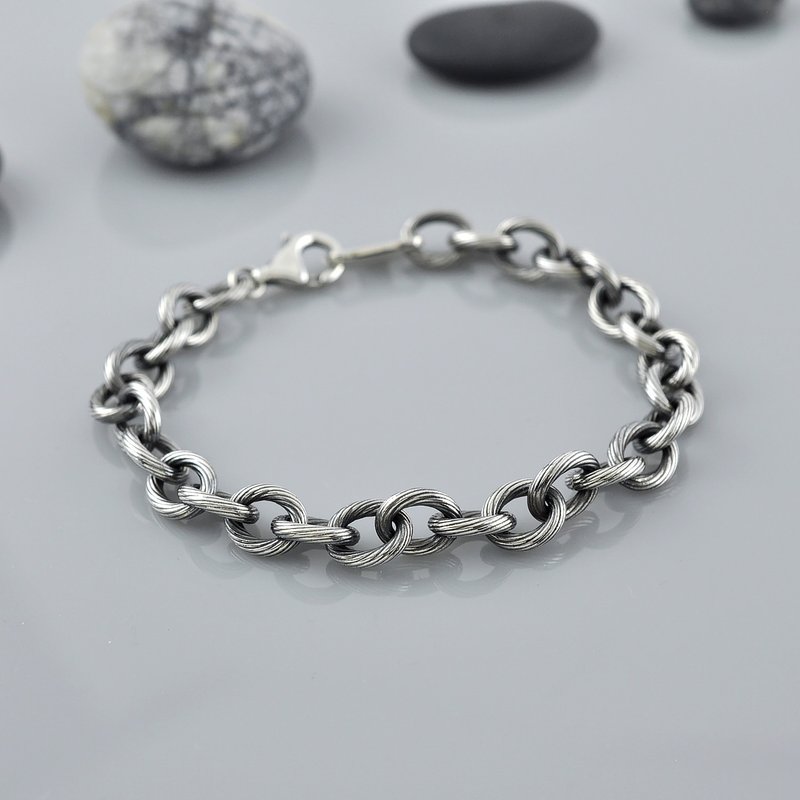 麻花紋手鍊 硫化染黑 925純銀 Men's jewelry - 手鍊/手環 - 純銀 銀色