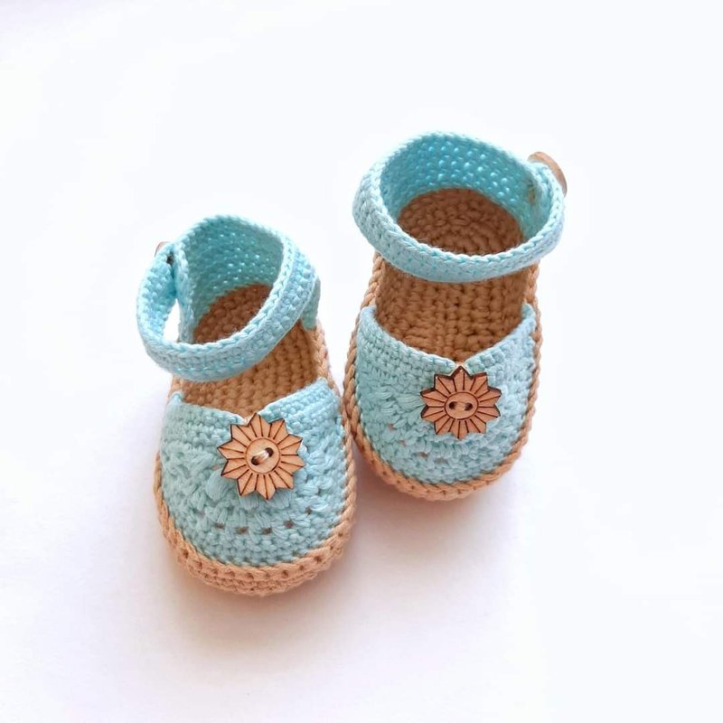 Baby organic cotton booties. Crochet sandals baby. - 男/女童鞋 - 棉．麻 藍色