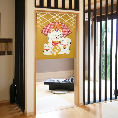 Moonstar House 星月屋 【預訂】日本製 黃色招財貓招福短門簾