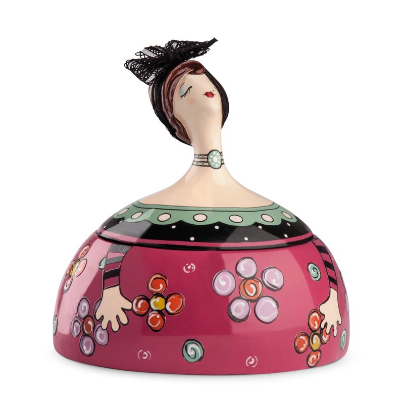 義大利EGAN- 玩偶系列 珠寶盒 桃紅少女 18X18CM - 居家收納/收納盒/儲物盒 - 陶 紅色