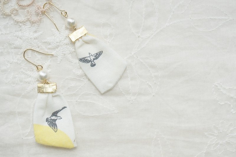 Pure Cotton Earrings (with bird logo) - Earrings & Clip-ons - Cotton & Hemp Yellow