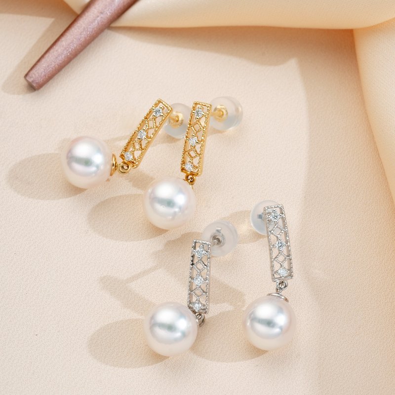 Akoya | Classic Laces | 18K Gold | Diamond Earrings - Earrings & Clip-ons - Pearl 