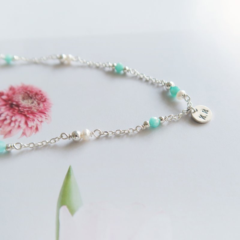 925 sterling silver dotted star amazonite Stone customized engraving bracelet free gift packaging - สร้อยข้อมือ - เงินแท้ สีเขียว