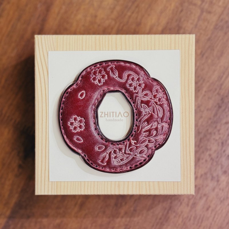 原創手工製作牛皮劍道木刀鐔 御先稻荷 霧蠟紅 木刀鍔 Tsuba - 運動配件 - 真皮 紅色