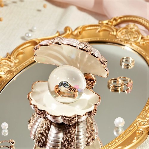 JARLL 讚爾藝術 星鑽貝殼戒(玫瑰金) 水晶球擺飾 情人節結婚求婚禮物戒指生日