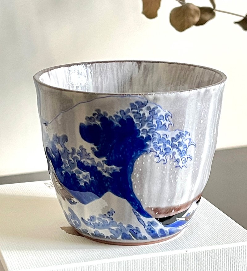 Kutani Ware - Shochu Cup Hokusai The Great Wave off Kanagawa - แก้ว - เครื่องลายคราม สีน้ำเงิน