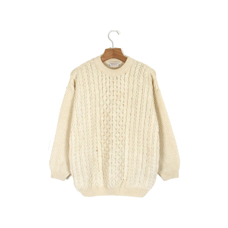 Ancient】 【egg plant Lemongra coarse knit twist with a vintage sweater - Women's Sweaters - Wool White
