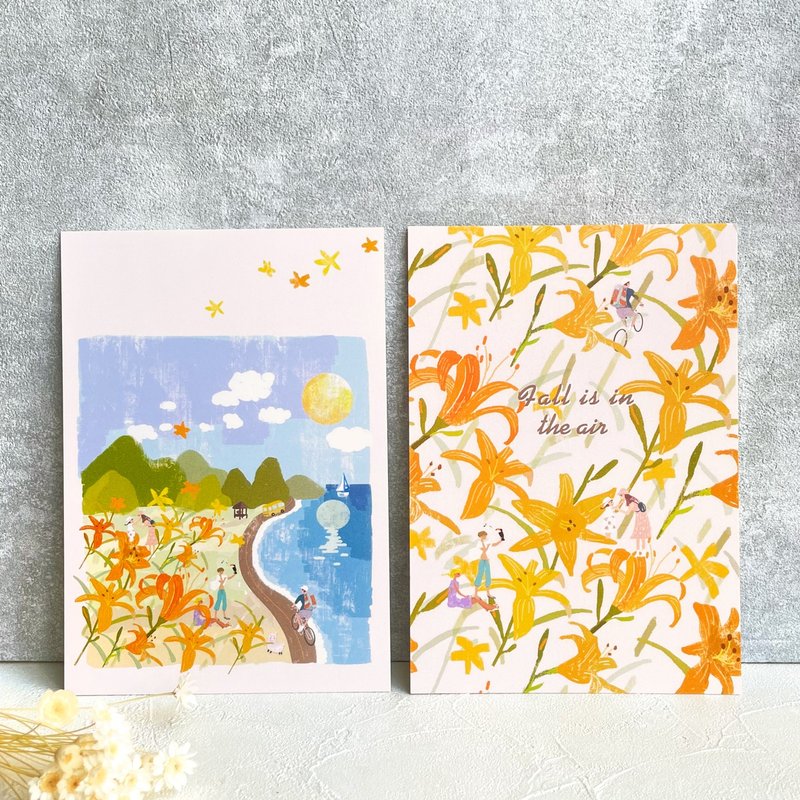 金針花系列明信片- 月亮思念/金針花 - 卡片/明信片 - 紙 橘色