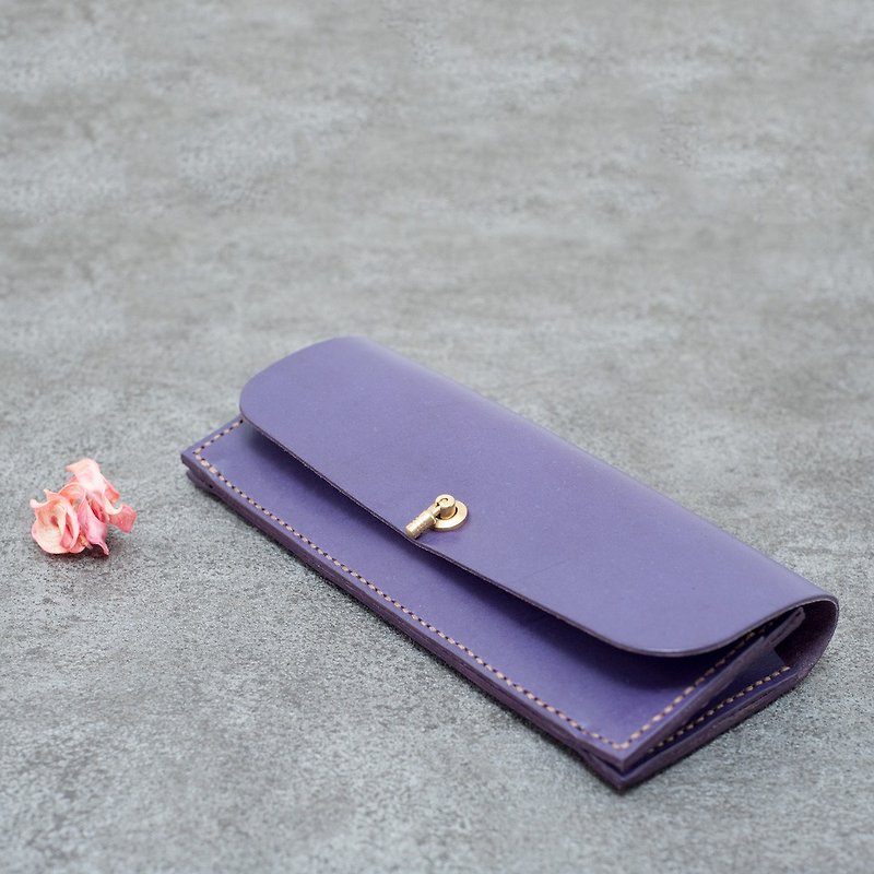 Be Two ∣ handmade cowhide long clip / leather wallet / zipper / full leather card layer (orchid purple) - กระเป๋าสตางค์ - หนังแท้ สีม่วง