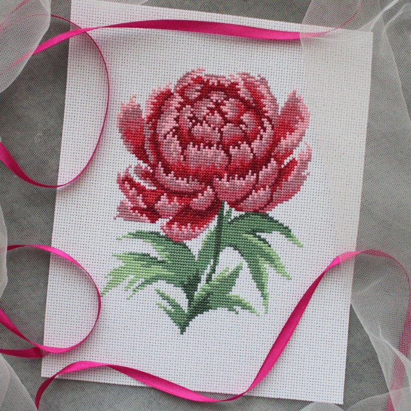 Cross stitch pattern Peony, PDF cross stitch pattern Flower - 其他數位設計 - 其他材質 