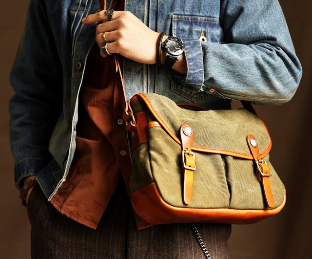 American retro hard core Italian top grain cowhide messenger bag