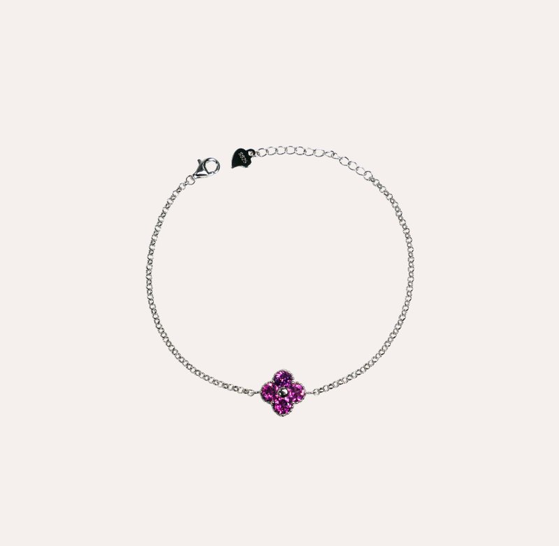 Anju Rose Stone Purple Round 4mm Bracelet Harmony Series Blossom B Gemstone - สร้อยข้อมือ - เงิน สีม่วง