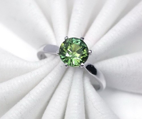 homejewgem 8 mm Natural green sapphier ring silver sterling size 7.0 free resize