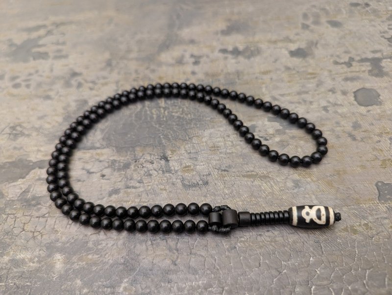 Kubera dzi pendant necklace mala rosary 108 prayer beads natural black coconut - Necklaces - Wood Black