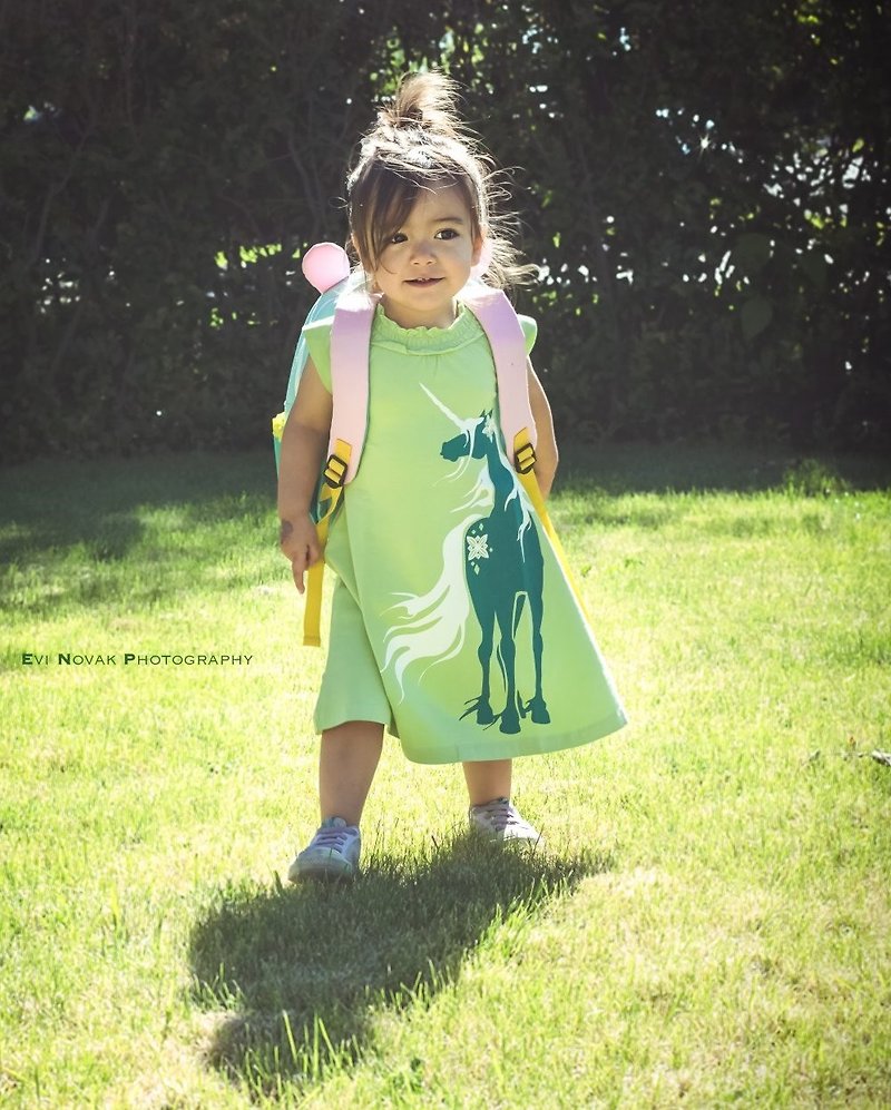【加拿大品牌】有機棉洋裝/童-Unicorn 尺寸: 2Y - 其他 - 棉．麻 綠色