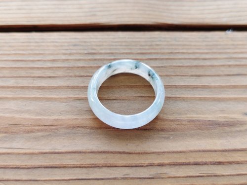螺絲帽帽工作室 【親翠】天然翡翠 冰冷冽冰川螢光水墨藝術草花手指鐲14.5號戒圈