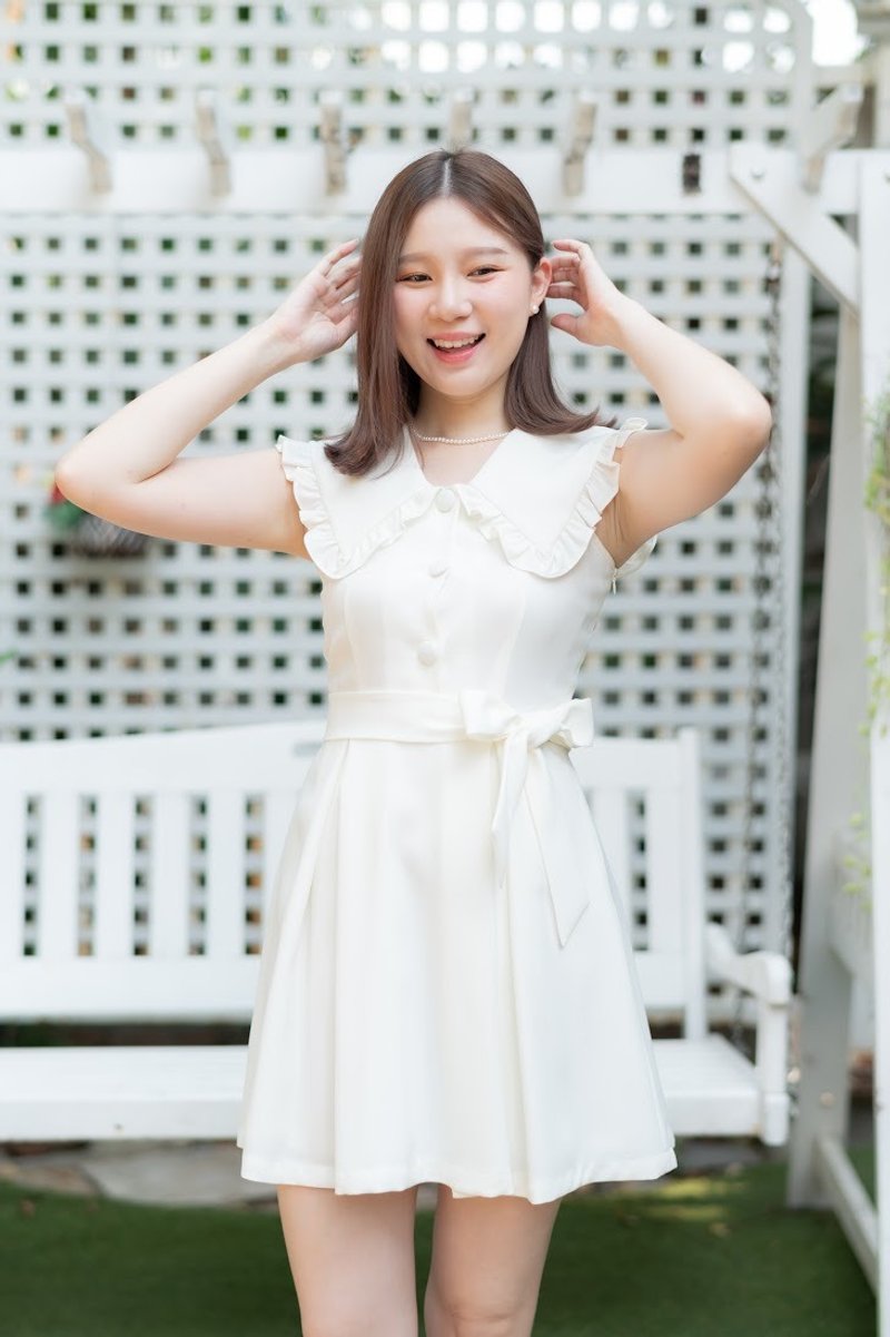 Julieta dress white wedding dress prom princess Korean party dress big collar - 洋裝/連身裙 - 聚酯纖維 白色