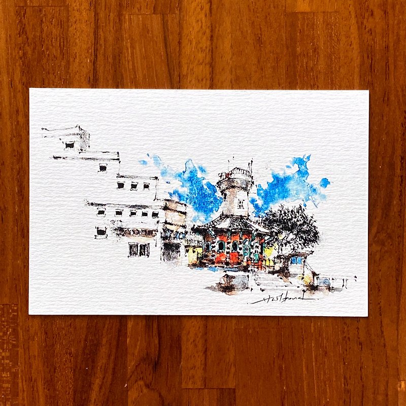 Dead branch pen sketch Tainan attractions original Tainan weather station watercolor illustration hand-painted postcard - Cards & Postcards - Paper 