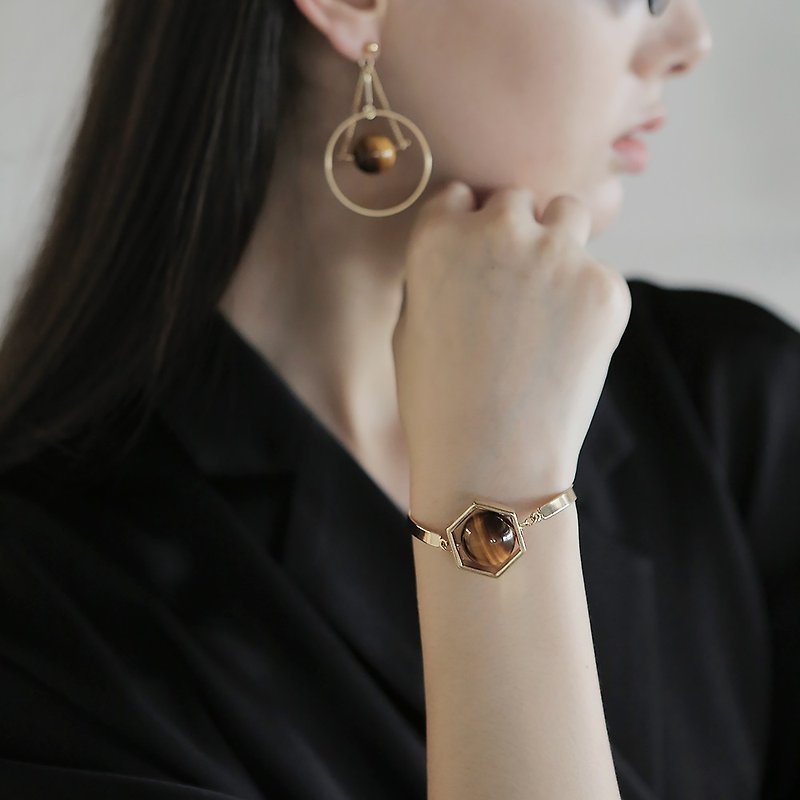 ESCA STUDIO • Planet series of natural yellow tiger eye Stone bracelet (16mm) - Bracelets - Gemstone Gold