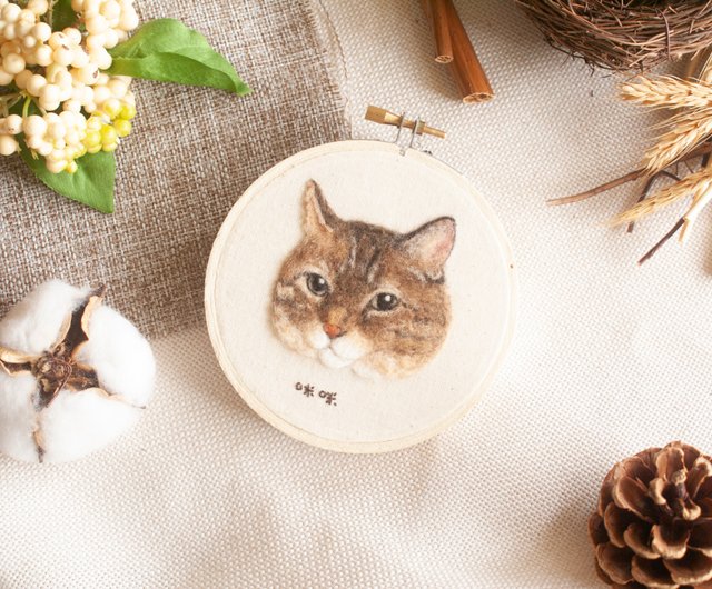 リアルなペットの猫の毛糸刺繍フレーム絵画 - ショップ アリスと猫達 羊毛フェルトワークショップ 置物 - Pinkoi