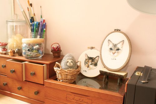 ちぎり絵　小猫と毛糸　インテリア　オブジェ　ディスプレイ　美術　アート　ART art_work】 Wunderkammer Chunk_ Felis(ネコ属) 300 × 300mm pen