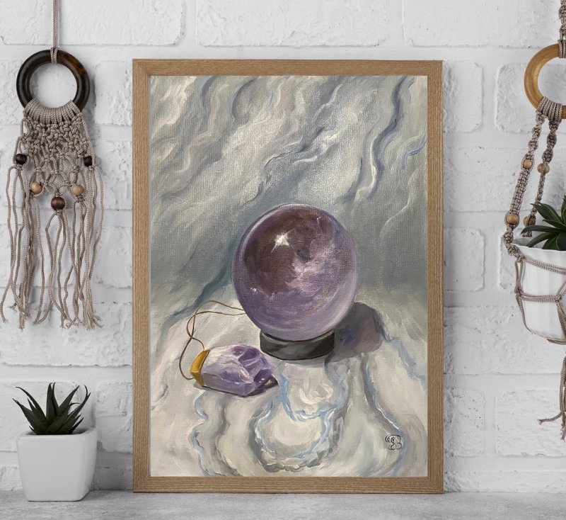 Original Oil Painting Pure Magic Amethyst Still Life 40 x 30 cm - 壁貼/牆壁裝飾 - 棉．麻 紫色