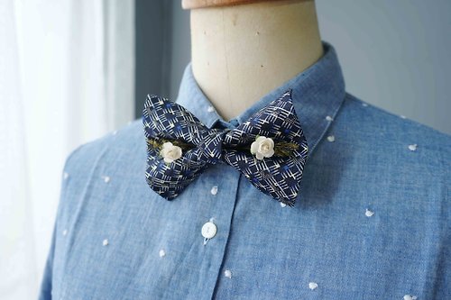 Papas Bow Tie 古董布花領帶改製手工領結-那年夏天寧靜的海-白玫瑰版