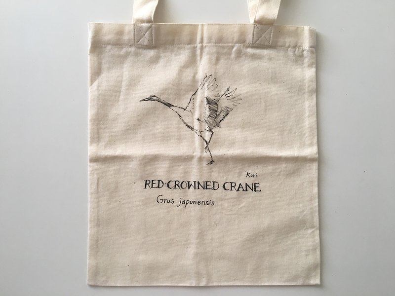 Pure hand-painted bird cloth shopping bag red-crowned crane - Handbags & Totes - Cotton & Hemp 