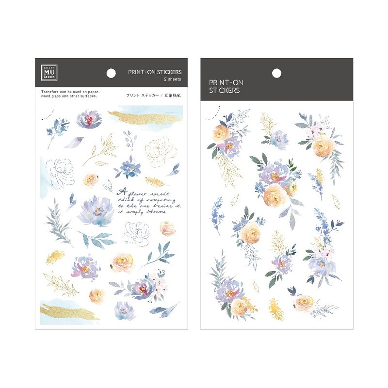【Print-On Stickers 轉印貼紙】no.107-流沙金藍花 | 花草系列 - 貼紙 - 其他材質 藍色
