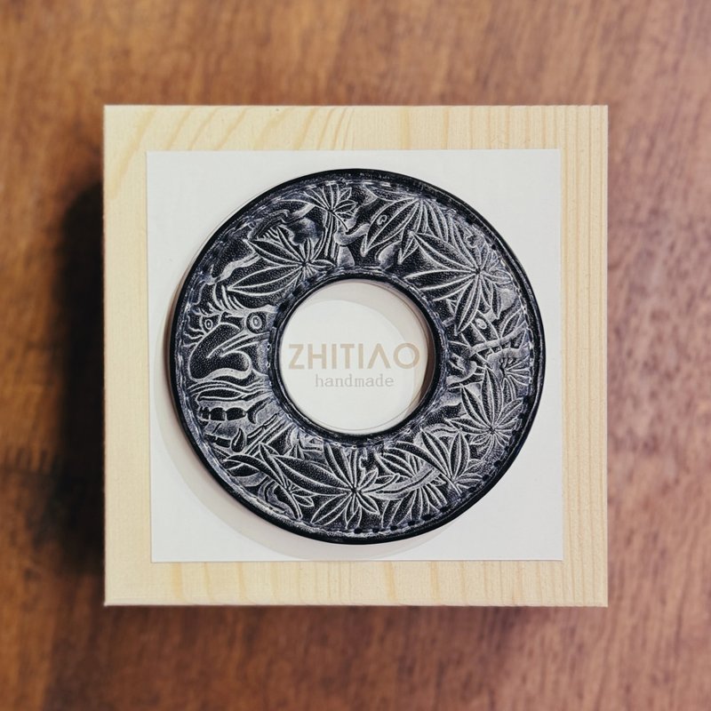 原創手工製作牛皮劍道刀鐔 般若浮生 霧蠟黑 劍鍔 Tsuba - 運動配件 - 真皮 黑色