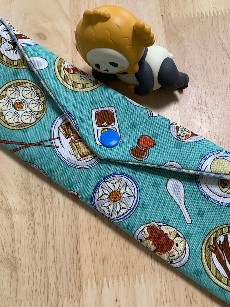 文青風環保純棉筷袋 台灣美味小吃 質感原胚 湖水藍 日本 潮物 收 - 居家收納/收納盒/儲物盒 - 棉．麻 藍色