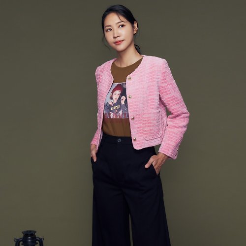 MEDUSA LADY 【MEDUSA】粉紅絨布小香風外套(M-XL) | 西裝外套 小香風套裝外套