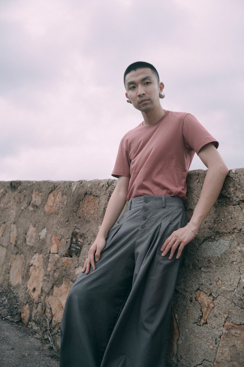 Asher high-rise four-button wide pants - กางเกงขายาว - ผ้าฝ้าย/ผ้าลินิน สีเทา