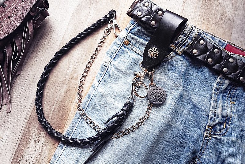 Leather waist chain wallet keychain/genuine leather waist chain knight style - Belts - Genuine Leather 