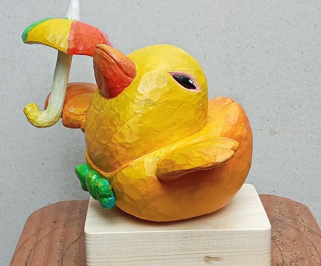 虹の傘を持つ黄色いアヒル - ショップ NatlamoonStudio 置物 - Pinkoi