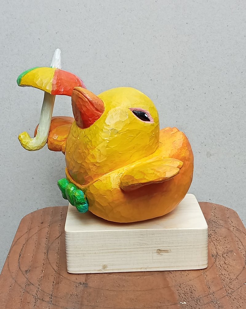 Yellow duck with rainbow umbrella - Items for Display - Wood Yellow