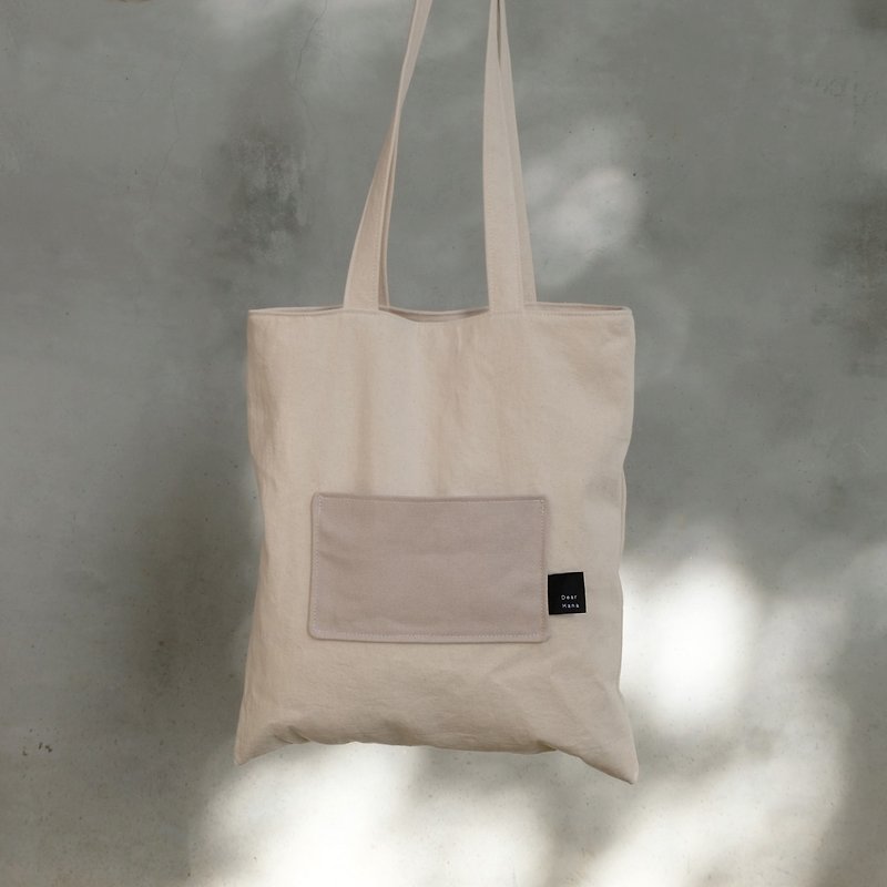 Light nude pink canvas bag - กระเป๋าแมสเซนเจอร์ - ผ้าฝ้าย/ผ้าลินิน สึชมพู