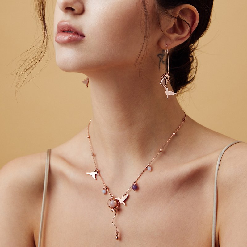 Fusion flower and ore necklace - สร้อยคอ - โรสโกลด์ 