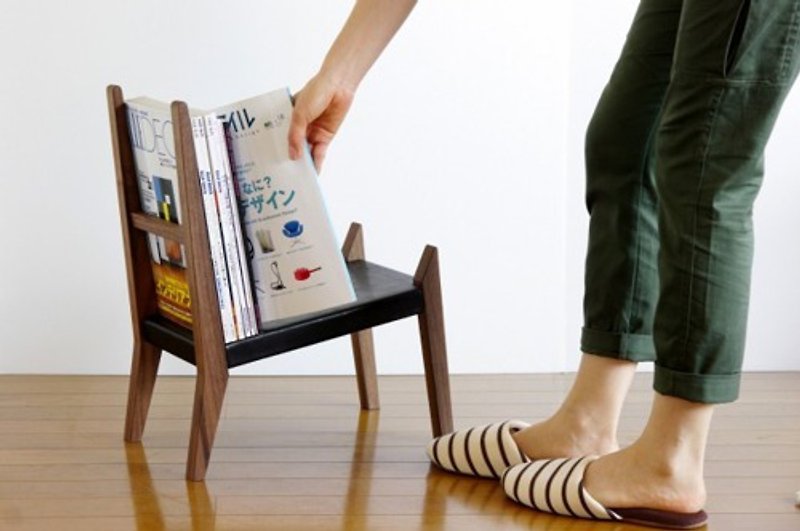 【book rest chair】マガジンラック / 革張り - 本棚・ブックスタンド - 木製 ブラック
