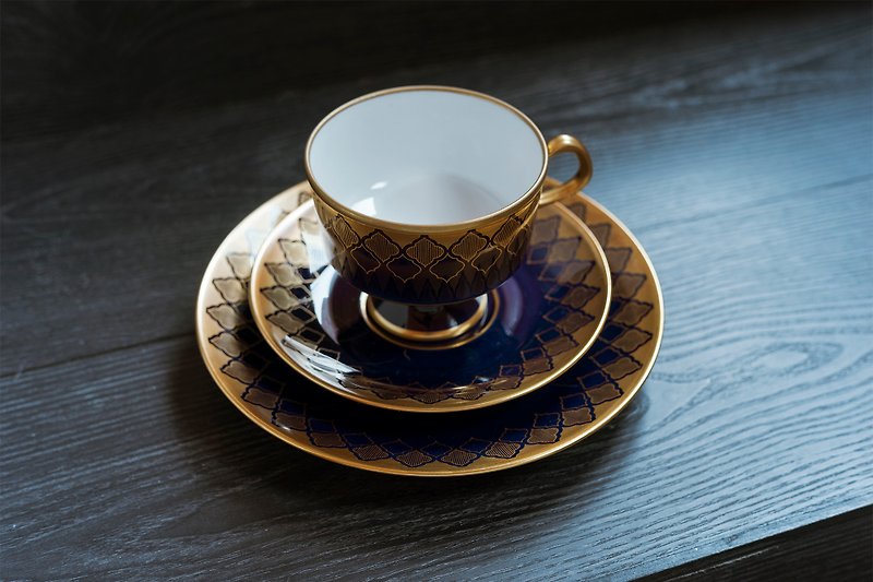 德國Lichte Porzellan鈷藍咖啡杯盤組三件組ーA款ー歐洲古董老件 - 咖啡杯/馬克杯 - 瓷 藍色