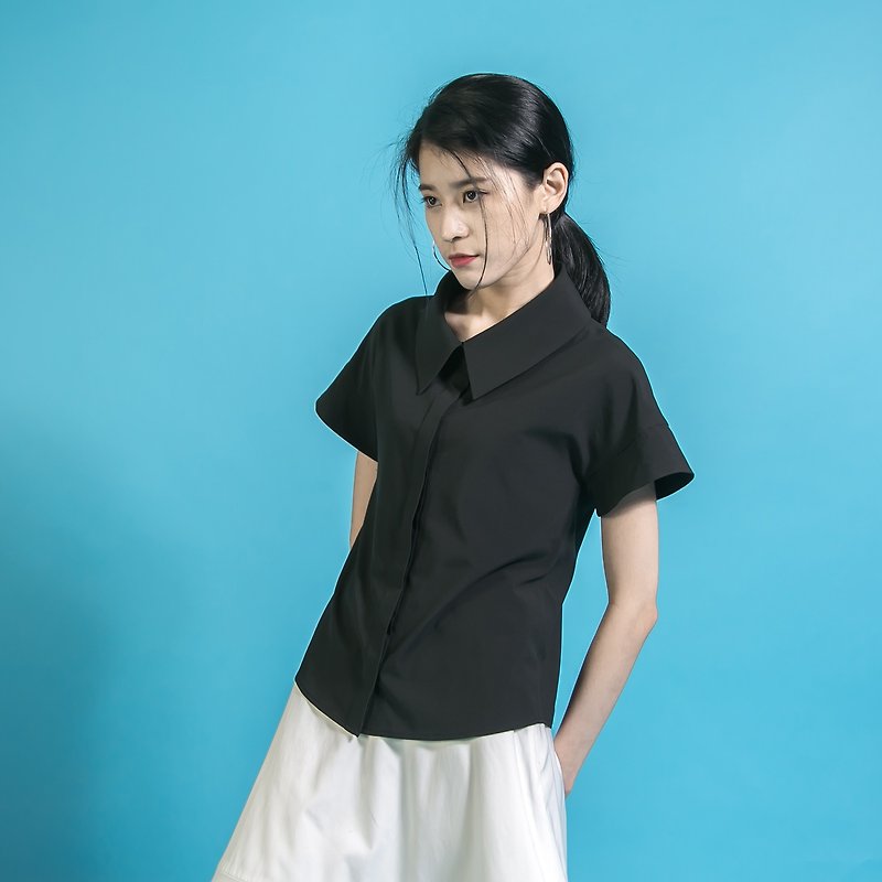 SU:MI said Philosopher_philosopher wide-sleeved shirt_6SF020_black - Women's Shirts - Cotton & Hemp Black