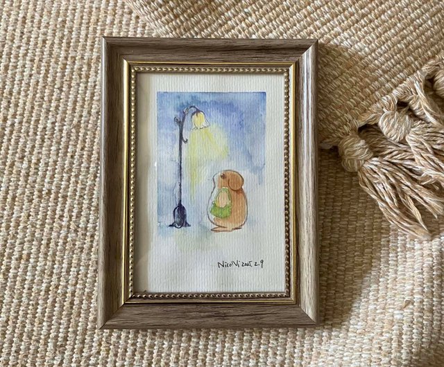 街灯の下│小さな水彩画シリーズ│これは小さな絵です