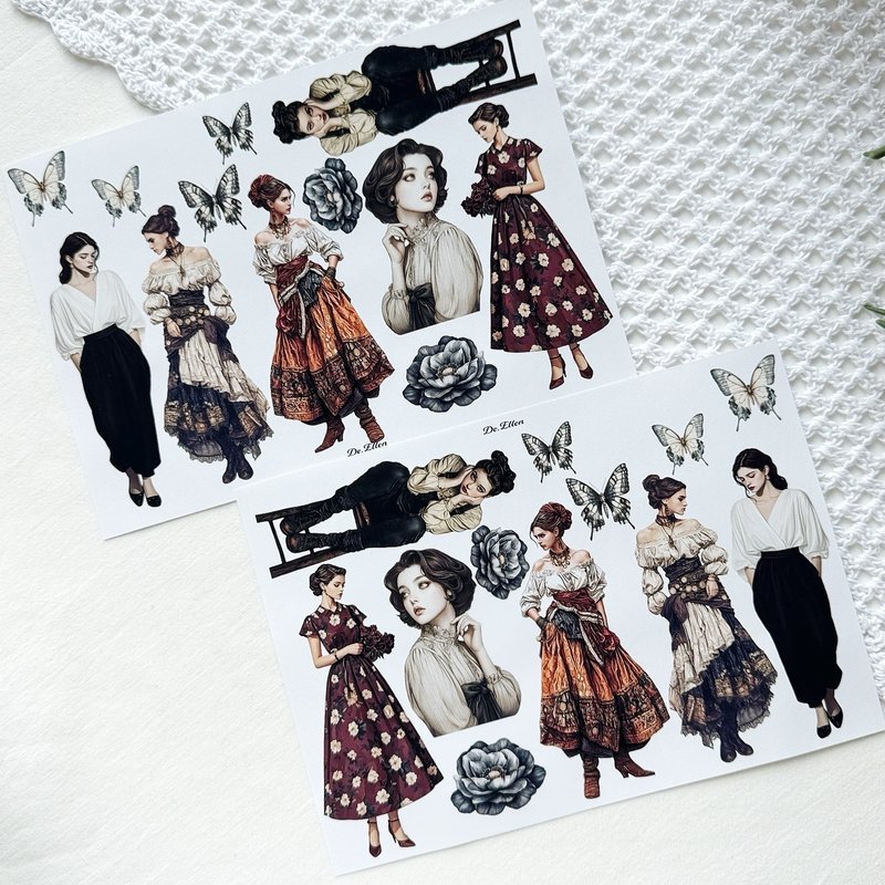 A546 - Vintage muse lady - 貼紙 - 紙 