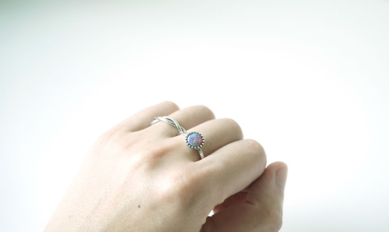 Opal Stone Open Ring - 925 Sterling Silver (Purple) - แหวนทั่วไป - เครื่องเพชรพลอย สีม่วง