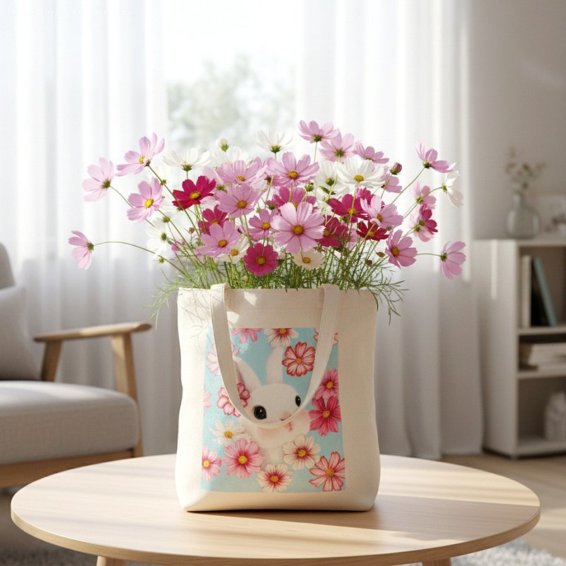 花兔帆布袋 (B款.波斯菊) - 側背包/斜背包 - 棉．麻 