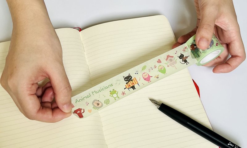 日本霧面和紙紙膠帶-動物音樂家 Animal Musicians Paper Tape - 紙膠帶/和紙/PET - 紙 透明