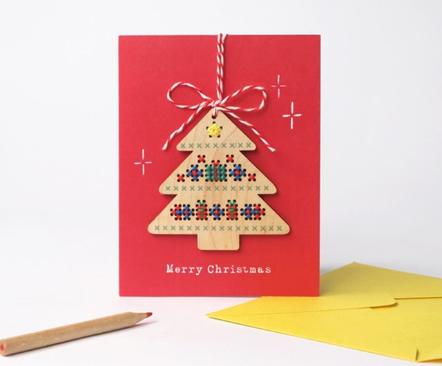 Christmas Tree Card】Wooden Ornament Cross Stitch Kit