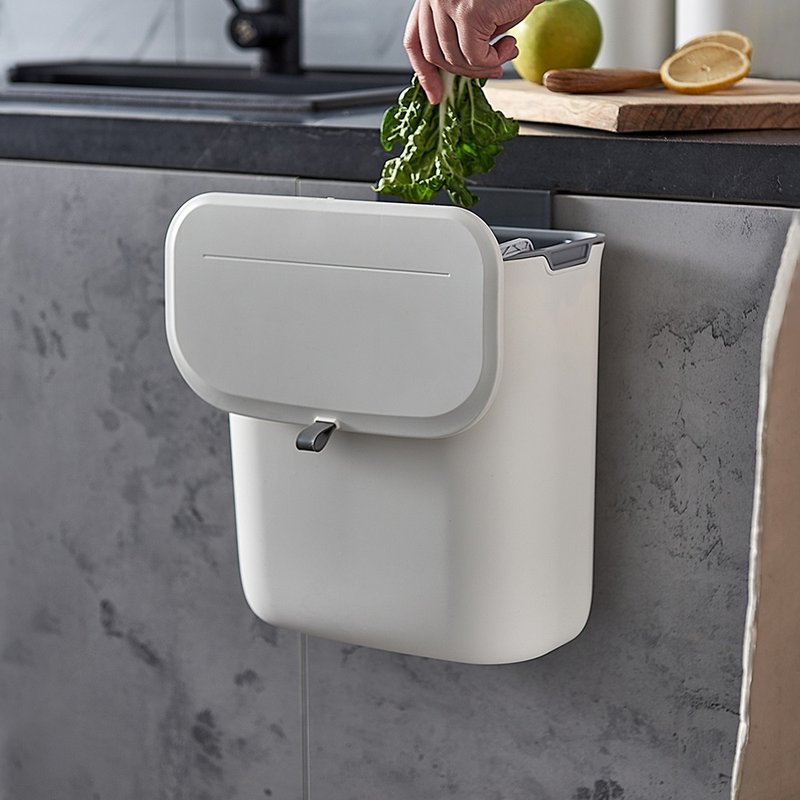 NINESTARS No-Bend Kitchen Cabinets Seamless Wall Mounted Slider Trash Can-7L - ถังขยะ - พลาสติก ขาว