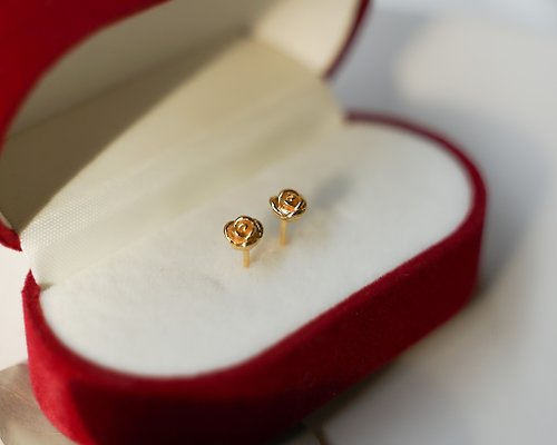 Zuzu Jewelry 細緻玫瑰花耳環 925純銀鍍18k金 玫瑰花耳環