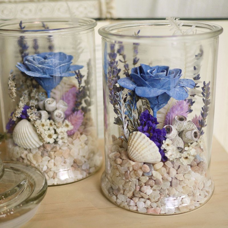 Flowers & Gifts Collection - Sea Shell handmade wooden roses dried flowers glass blue / silver / white - Plants - Plants & Flowers Blue